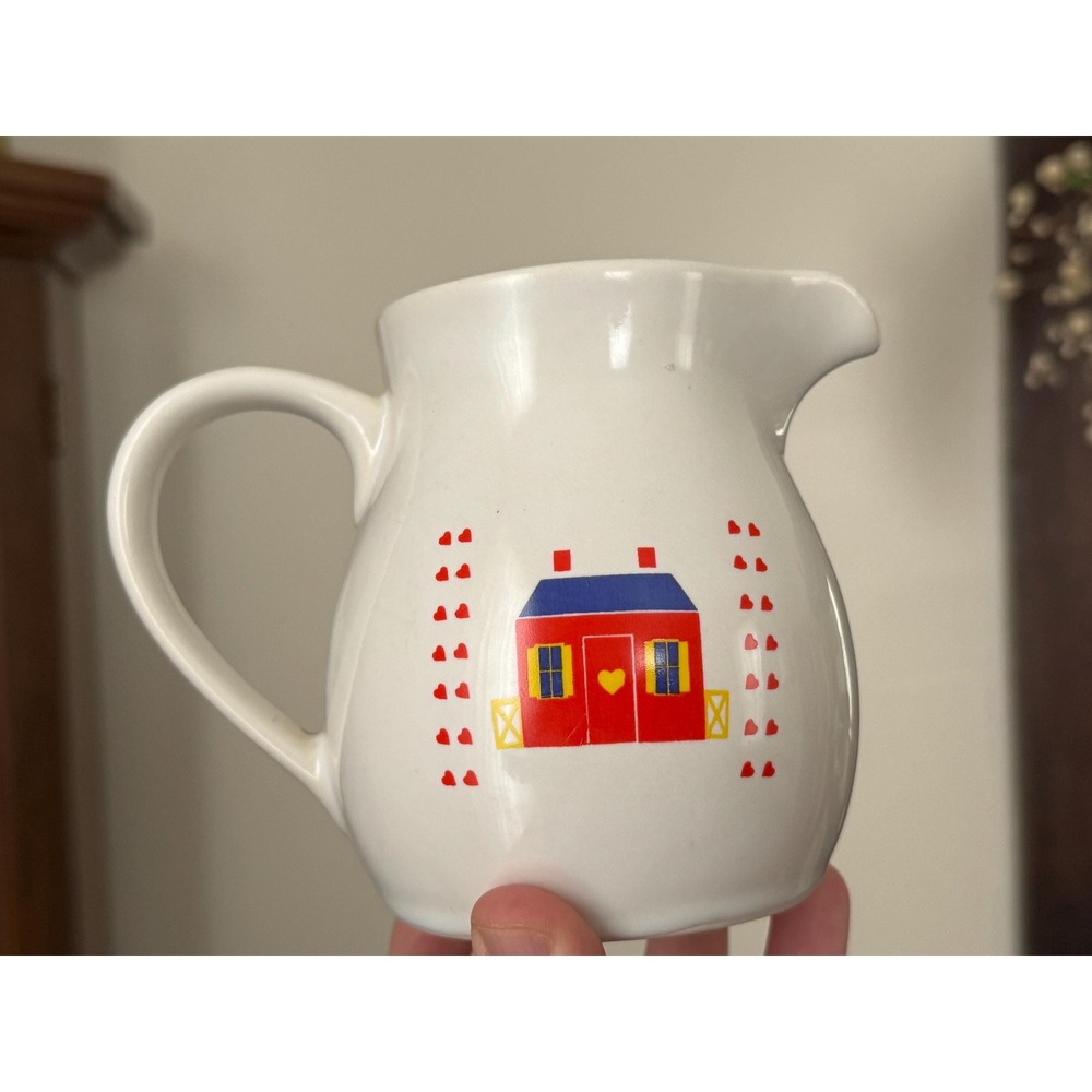 Vintage 1980s Country Farmhouse Style Pitcher with House and Hearts Motif - Picture 5 of 8